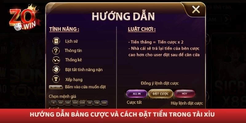 Hướng dẫn bảng cược và cách đặt tiền trong tài xỉu 